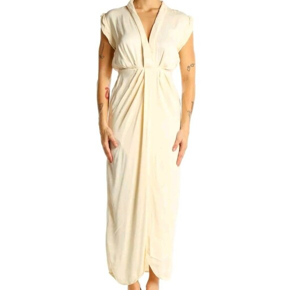Anthropology Maxi Dress Cream Elegant V Neck Open Front Size 2 XS - Picture 1 of 4